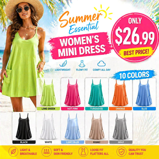 🔥Summer Sale❤️Womens Summer Sleeveless Mini Dress V Neck Spaghetti