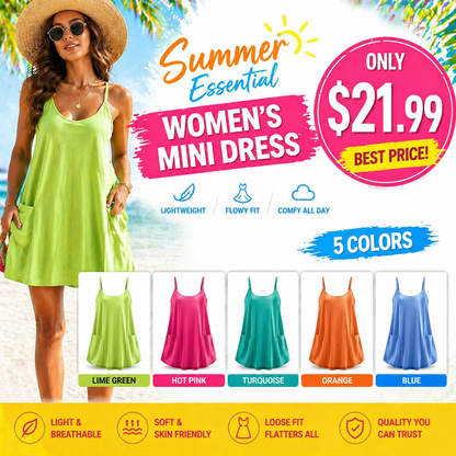 🔥Summer Sale❤️Womens Summer Sleeveless Mini Dress V Neck Spaghetti